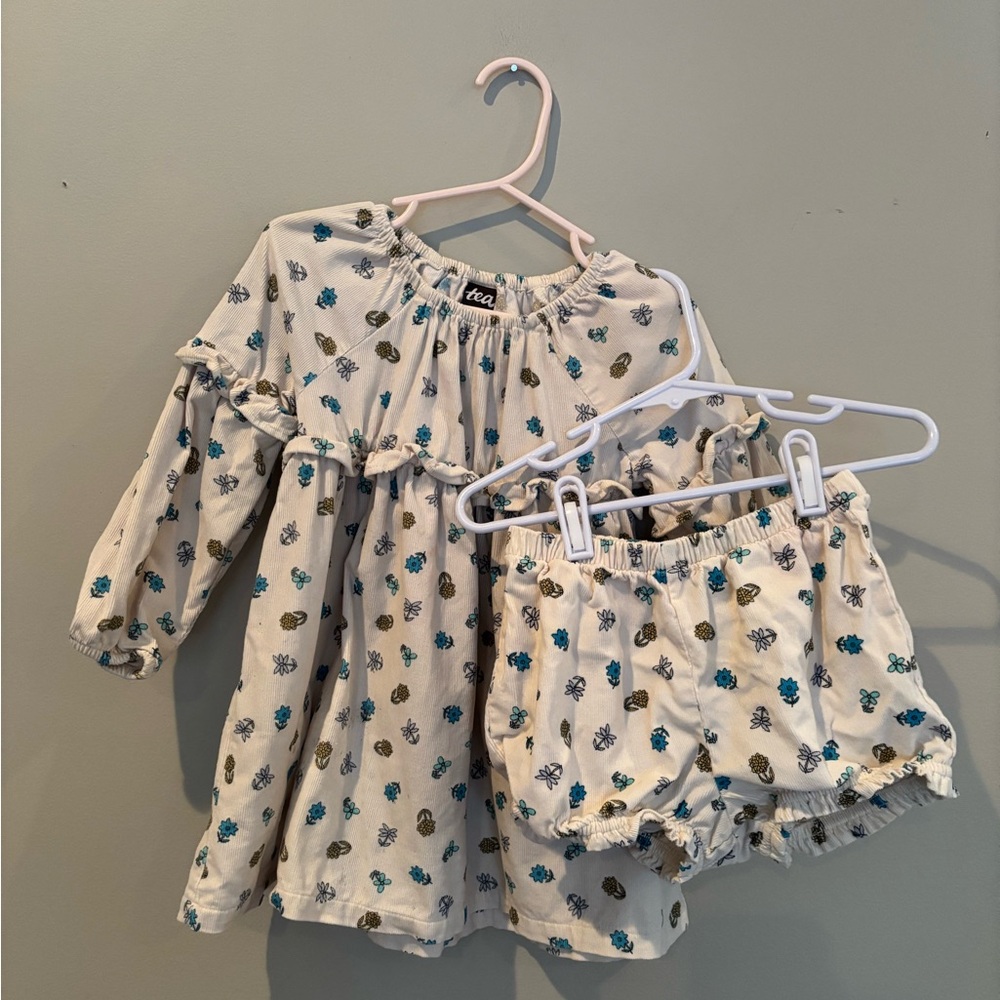 Tea Collection Cream and Blue Floral Corduroy Set